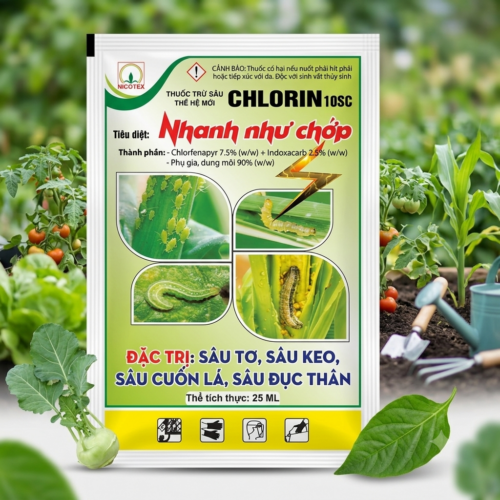 Chlorin 10sc . Đặc trị sâu tơ , sâu keo , sâu cuốn lá, sâu đục thân